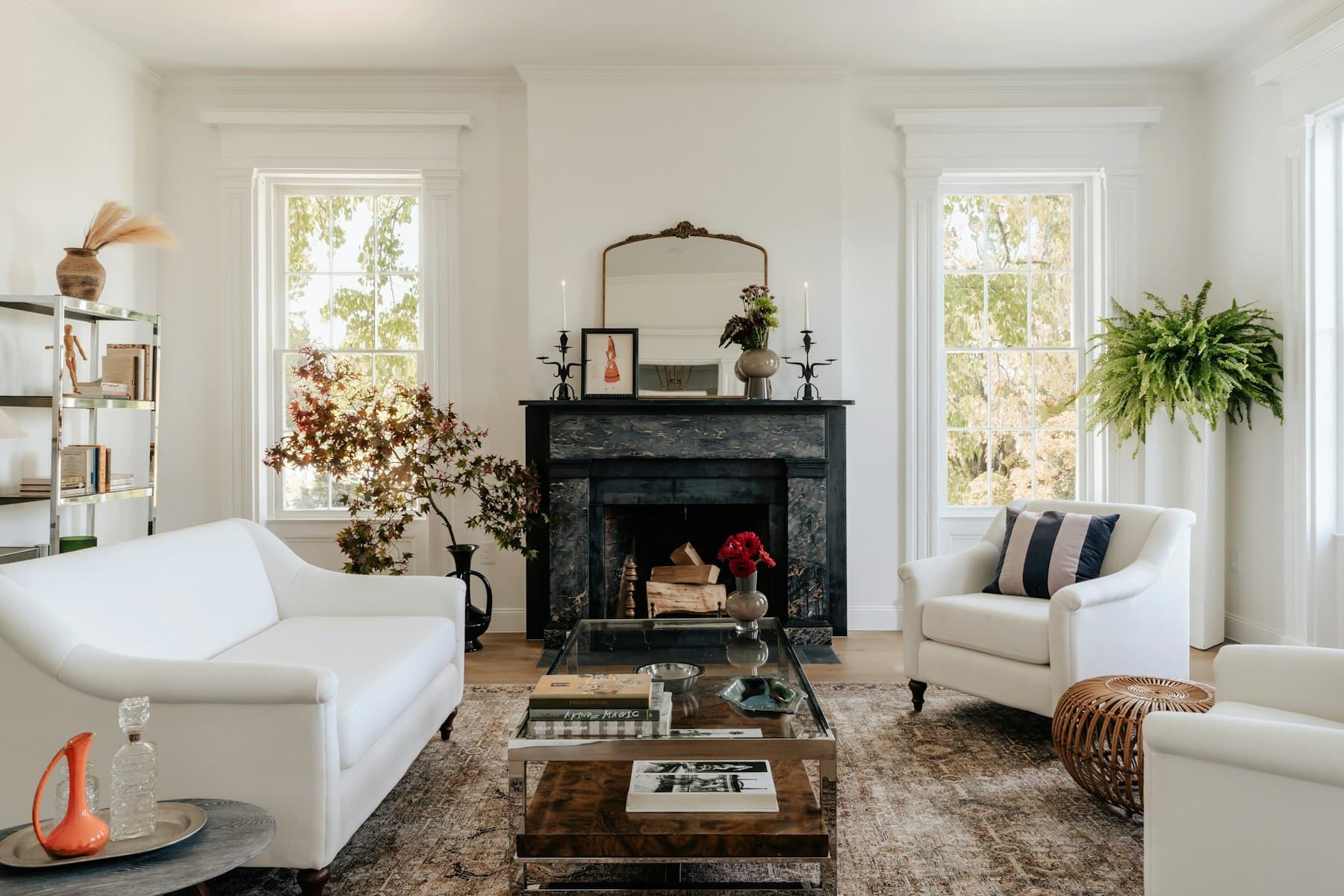 Reading corner beside the hearth