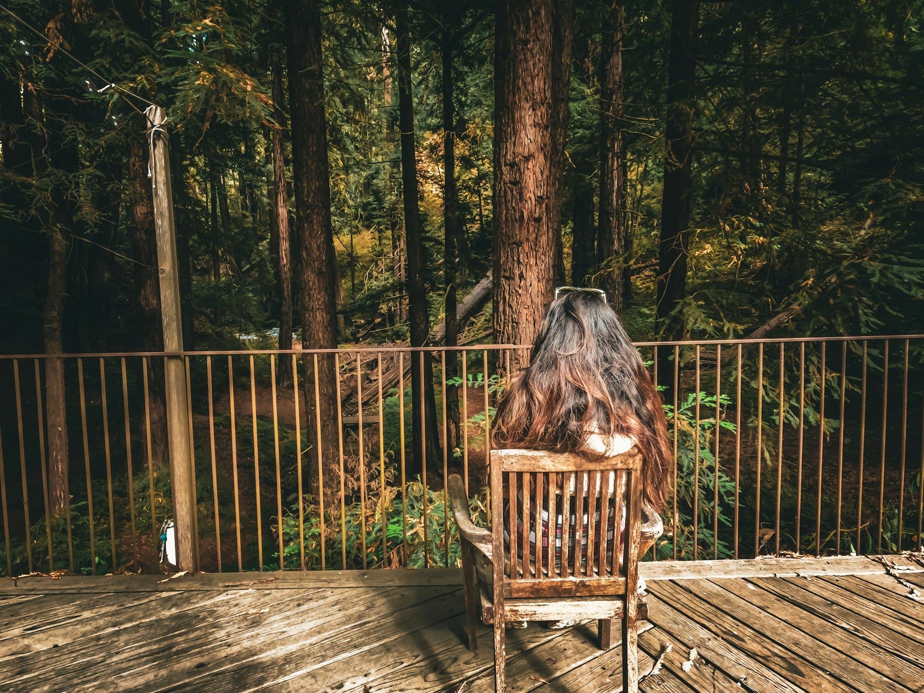 A deck chair facing the ravine